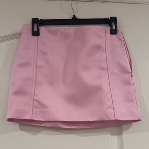Pink satin mini skirt